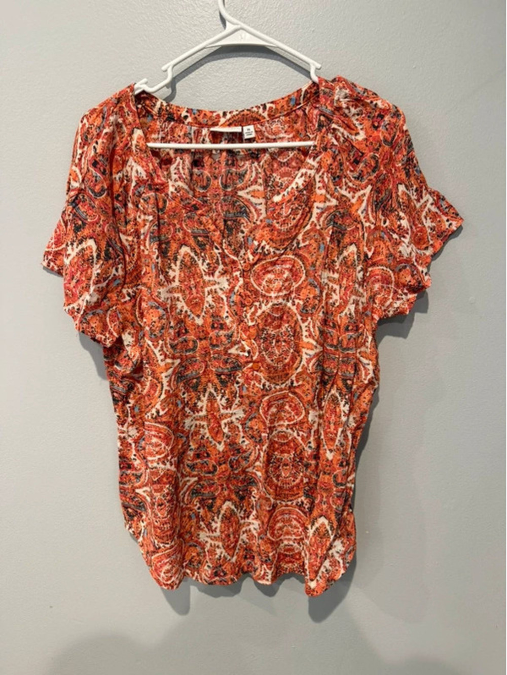 Kim Rogers Paisley Print Short Sleeve Blouse XL